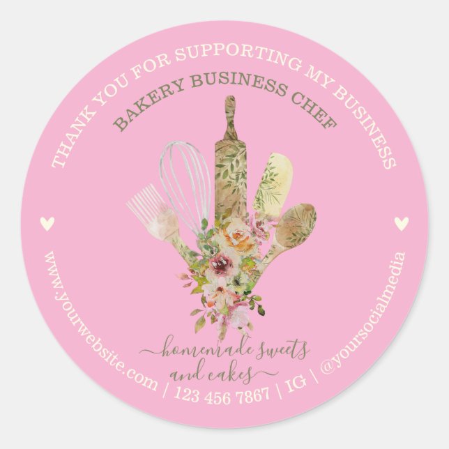 Sticker Rond Restauration boulangerie Chef Rustique rose mignon (Devant)