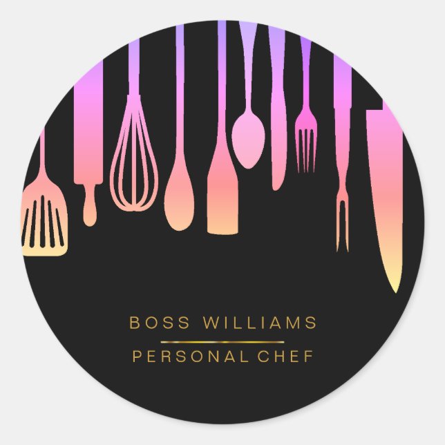 Sticker Rond Restauration Chef Personnel Ustensiles de cuisine (Devant)