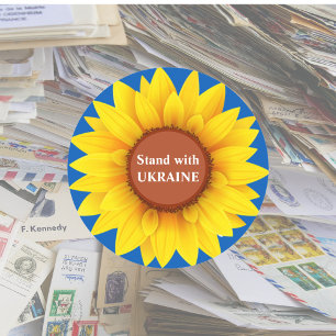 Sticker Rond Restez avec le tournesol ukrainien