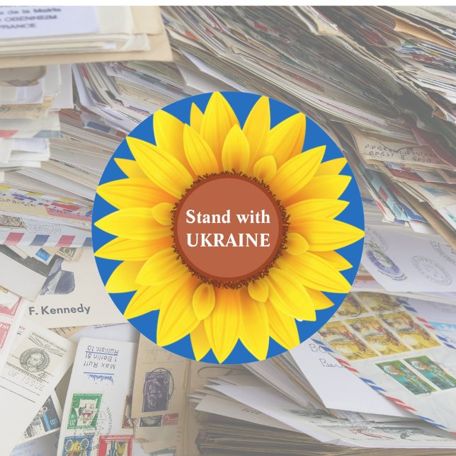 Sticker Rond Restez avec le tournesol ukrainien (Créateur téléchargé)