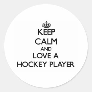 Sticker Rond Restez calme et aimez un joueur de hockey