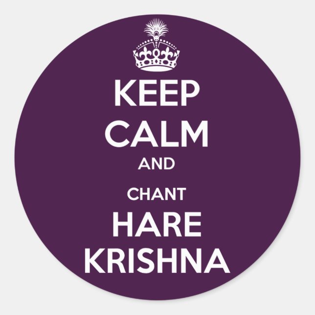 Sticker Rond Restez calme et Chant Hare Krishna (Devant)
