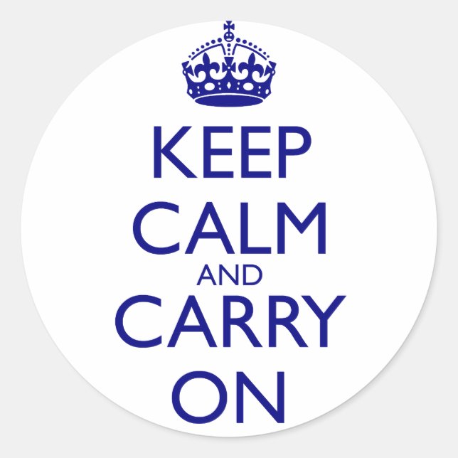 Sticker Rond Restez calme et continuez sur le texte bleu marine (Devant)