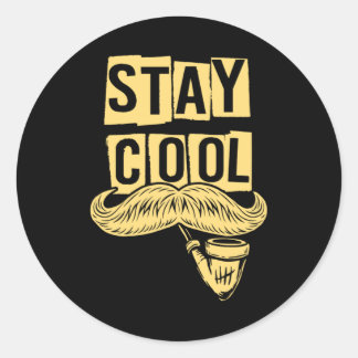 Sticker Rond Restez Cool Fumeur de tuyauterie de Hipster Porté
