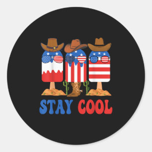 Sticker Rond Restez Cool Popsicle Boys Hommes 4 juillet Drapeau