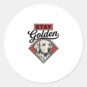Sticker Rond Restez Retriever doré Chien Vintage Vector Design_