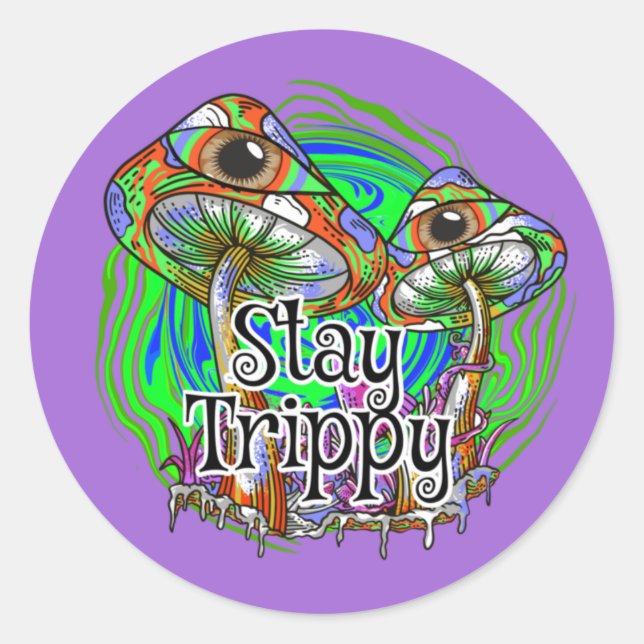 Sticker Rond Restez Trippy Psychedelic Mushroom Eye (Devant)