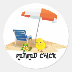 Sticker Rond Rétired Chick-Beach Scene