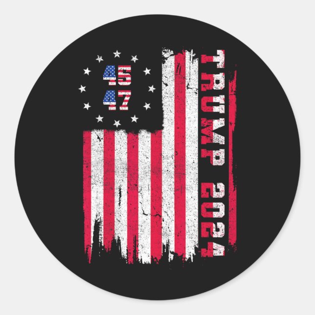 Sticker Rond Retour) 45 47 Trump 2024 Drapeau américain (Devant)