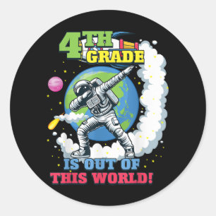 Sticker Rond Retour à l'école 4e année Espace hors de ce monde