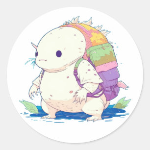 Sticker Rond Retour à l'école Axolotl Kawaii Dessin