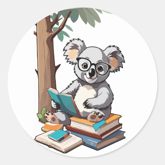 Sticker Rond Retour à l'école Koala - Studious personnage de de (Devant)