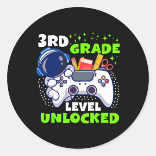 Sticker Rond Retour à l'école Niveau 3e année Débloqué Gamer Ga