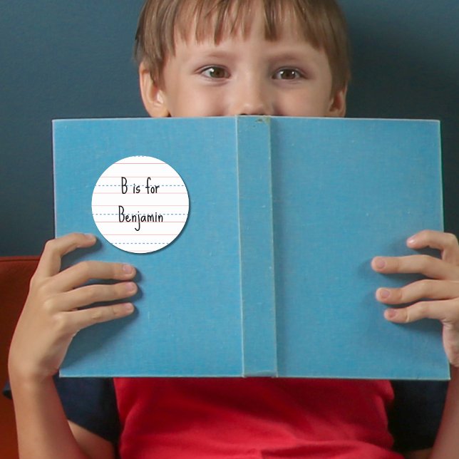 Sticker Rond Retour à l'école Thème de cahier Initiale du nom (Créateur téléchargé)