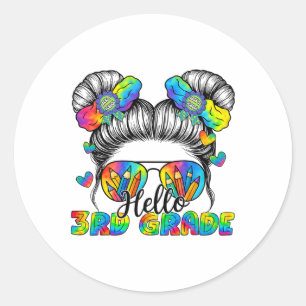 Sticker Rond Retour à l'école Tie Dye Bonjour 3e année Bun Mess