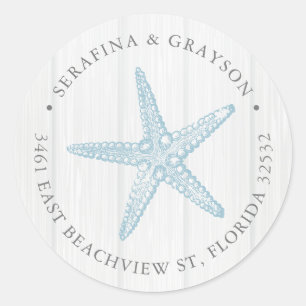 Sticker Rond Retour Adresse Blue Starfish Rustic Beach Mariage