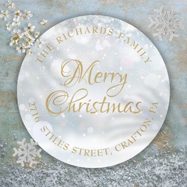 Sticker Rond Retour Adresse Joyeux Noël Froid d'hiver (Return Address Merry Christmas Winter Frost Classic Round Sticker)