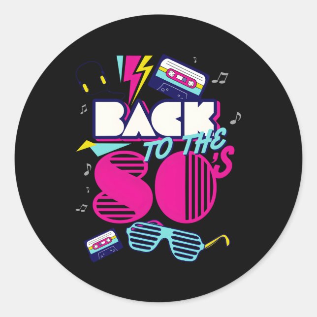 Sticker Rond Retour Aux Années 80 J'Aime Les Années 80 (Devant)