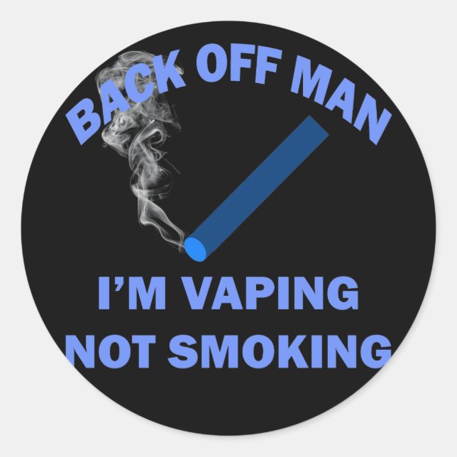 STICKER ROND RETOUR DE L'HOMME JE VAPE, PAS FUMER (Devant)