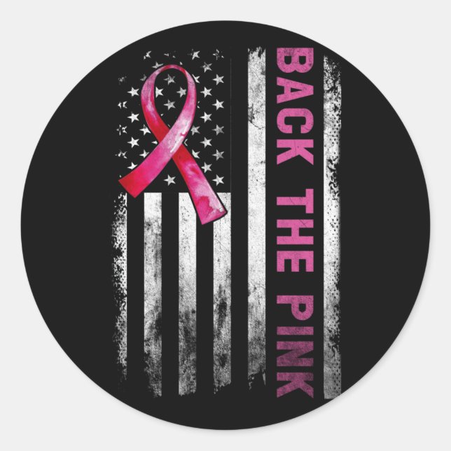 Sticker Rond Retour Le Ruban Rose Américain Drapeau Cancer Du S (Devant)