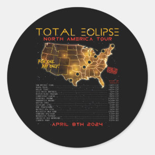 Sticker Rond Retour) Total Solar Eclipse 2024 North America Tou
