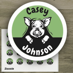 Sticker Rond Retourner à l'école nom étiquette, mignon cochon d
