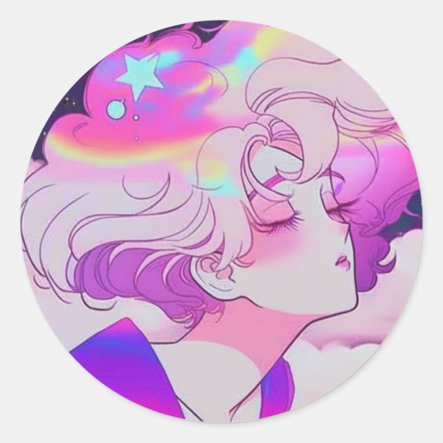 Sticker Rond Retourner cheveux Manga (Devant)