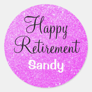 Sticker Rond Retraite heureuse Glam Violet Paillettes Étincelle