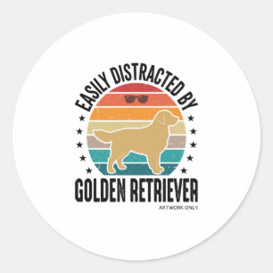 Sticker Rond Retriever doré facilement distrait Chien vintage d