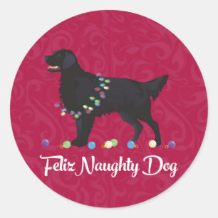 Sticker Rond Retriever noir plat Feliz Naughty Chien