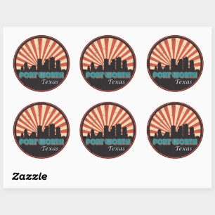 Sticker Rond Retro 1970 Fort Worth Texas City State Skyline