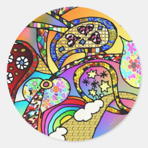 Sticker Rond Retro 60s Coeurs psychédéliques Paisley Cadeaux Vê