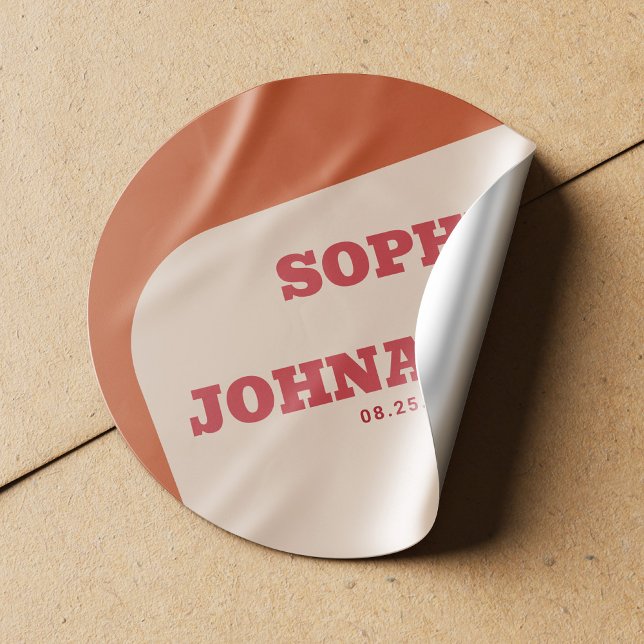 Sticker Rond Retro 70s groovy orange red wedding (Créateur téléchargé)