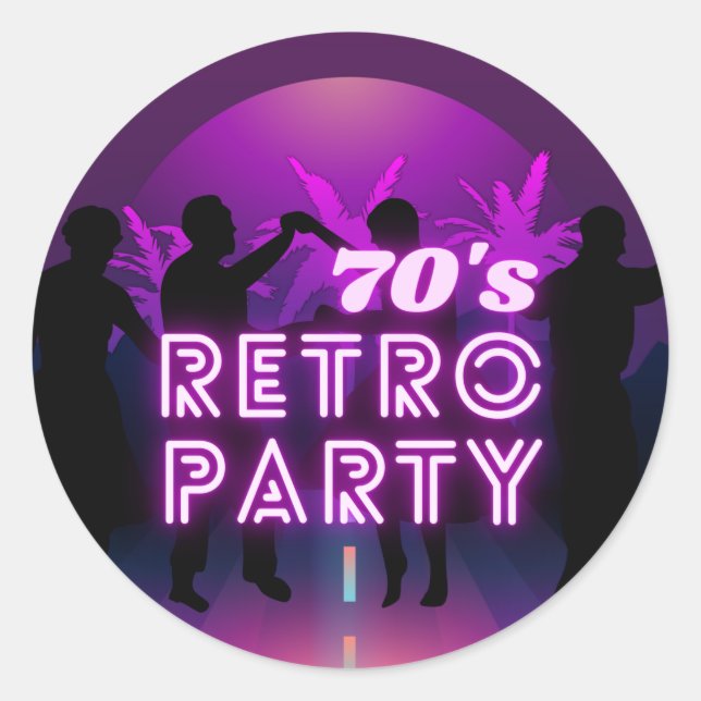 Sticker Rond Retro 80 s Disco Dance Party Neon Purple Funky (Devant)