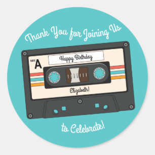 Sticker Rond Retro 80's 90's Cassette Musique Anniversaire