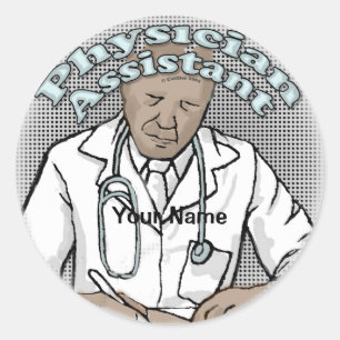 Sticker Rond Retro Afro masculin Médecin Assistant Nom personna