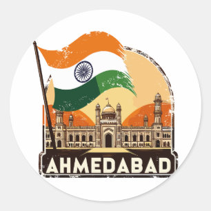 Sticker Rond Retro Ahmedabad Skyline City en Inde