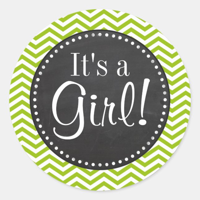 Sticker Rond Retro Apple Green Chevron Stripes; Chalkboard look (Devant)