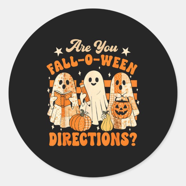 Sticker Rond Retro Are You Fall O Ween Directions Teacher Hallo (Devant)
