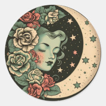Retro Art Déco Green Crescent Lady Lune Lune