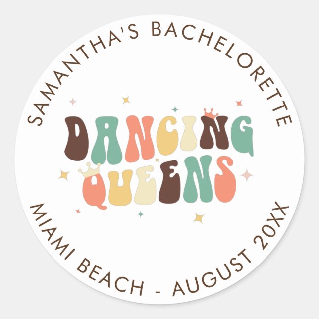 Sticker Rond Retro Bachelorette Disco Bride Dancing Queens (Devant)