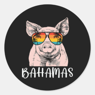 Sticker Rond Retro Bahamas Pig Bahamas Souvenir Famille Vacance