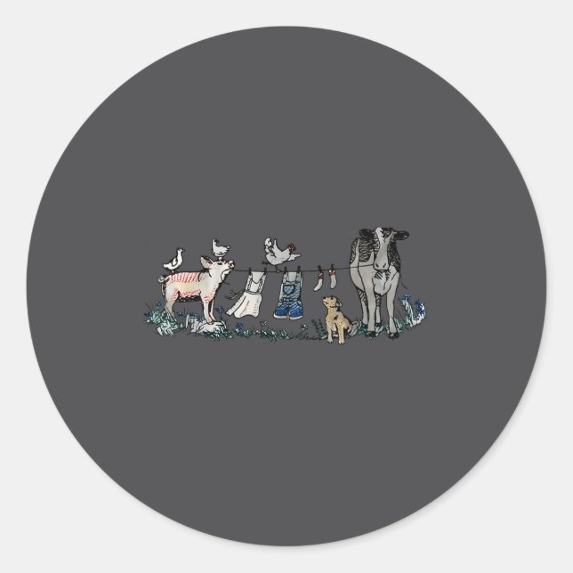 Sticker Rond Retro Barnyard Animals Meme Farm Animals Hanging C (Devant)