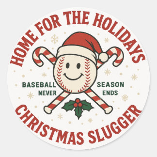 Sticker Rond Retro Baseball Christmas "Home for the Holidays"