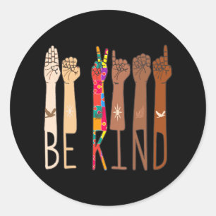 Sticker Rond Retro Be Kind Hand Sign Language ASL Puzzle Autism