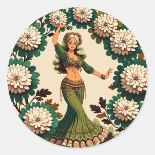 Sticker Rond Retro Belly Dancer