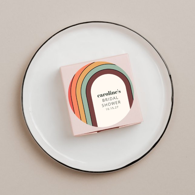 Sticker Rond Retro Bohemian Rainbow Fête des mariées unique per (Créateur téléchargé)