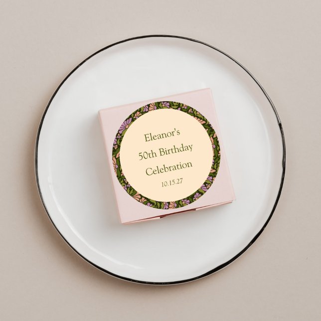 Sticker Rond Retro Boho Green Cute Floral Custom 50e anniversai (Créateur téléchargé)
