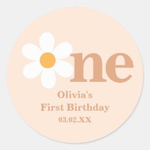Sticker Rond Retro Boho One Daisy Premier anniversaire