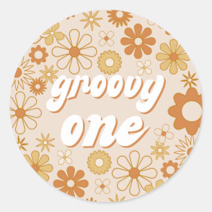 Sticker Rond Retro Boho Super une hippie premier anniversaire